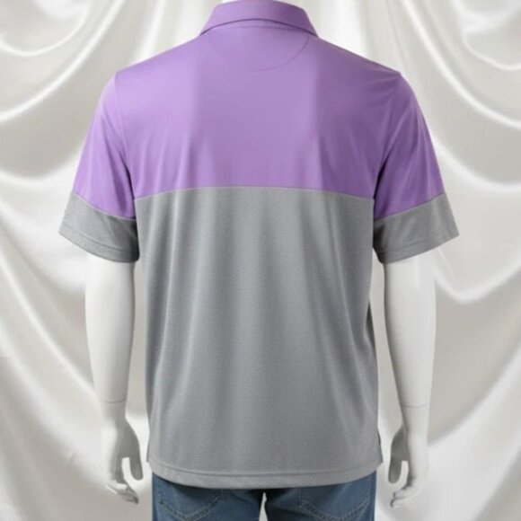 Share Adidas Men's Size L Purple Gray Color Block 3-Button Polo Golf Shirt - Picture 2 of 4